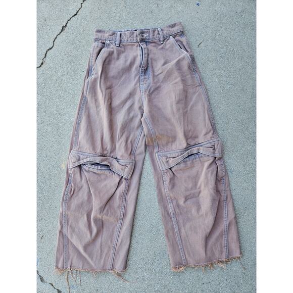 BDG Pink Axyel Cargo Pants Grundge Cut Offs Extra Baggy Size 26 Y2k - Picture 1 of 11